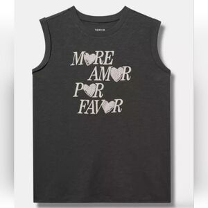 NWT Torrid 3 "More Amor Por Favor" Roll Sleeve Muscle Tank Love Sassy 2848-AD